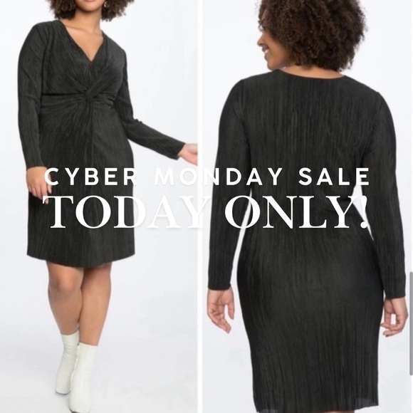 Black Eloquii Front Tie Long Sleeve Dress - Picture 1 of 12